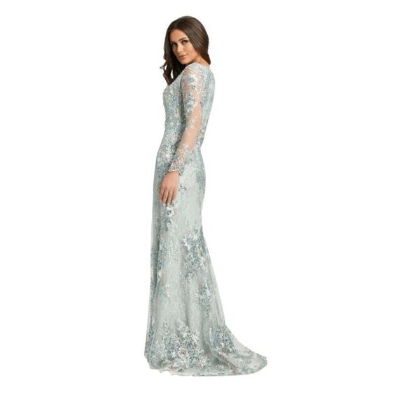 Mac Duggal NWT $698 size 8 EMBELLISHED V NECK ILLUSION LONG SLEEVE GOWN style 67 - Picture 2 of 16
